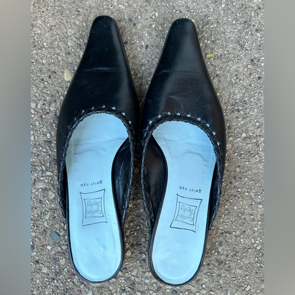 Cynthia Rowley Geist NYC leather black made in Italy loafer slide mule size 8